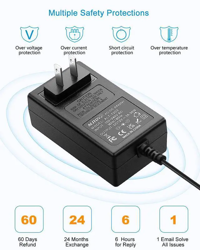 Alt view image 6 of 7 - 12V 3A Power Supply DC 12 Volt AC Adapter 36W 2.5A 2A 1.5A 1A Replacment Power Cord Converter Transformer 4.92Ft with 10 Tips for LED Strip Light CCTV Security Camera Router PC Monitor