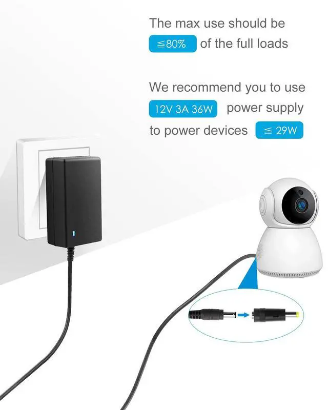 Alt view image 7 of 7 - 12V 3A Power Supply DC 12 Volt AC Adapter 36W 2.5A 2A 1.5A 1A Replacment Power Cord Converter Transformer 4.92Ft with 10 Tips for LED Strip Light CCTV Security Camera Router PC Monitor