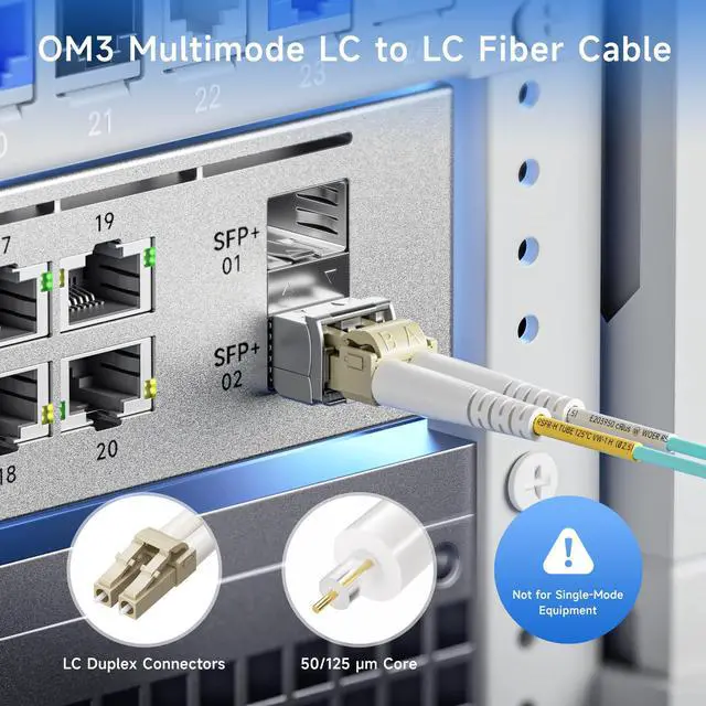 Alt view image 2 of 6 - 40Gb OFNP Plenum Rated Multimode Duplex 50/125 OM3 Fiber Cable, Short LC to LC Fiber Optic Cable - 3.3ft / 1m