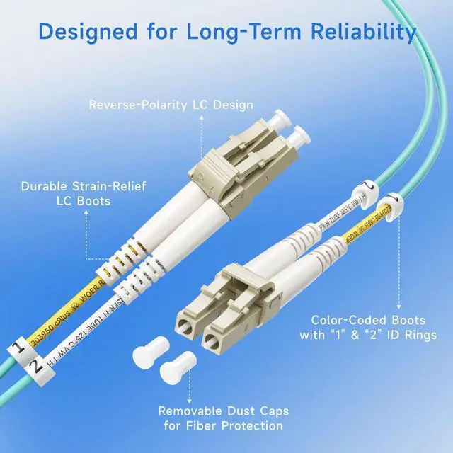 Alt view image 4 of 6 - 40Gb OFNP Plenum Rated Multimode Duplex 50/125 OM3 Fiber Cable, Short LC to LC Fiber Optic Cable - 3.3ft / 1m