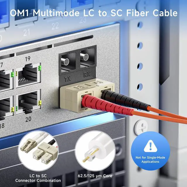 Alt view image 2 of 6 - OFNP Plenum Multimode Duplex OM1 Fiber Cable 9.8 Feet / 3m (10Gb, SC to LC, 62.5/125 Fiber Optic Cable, LC to SC Patch Cord)