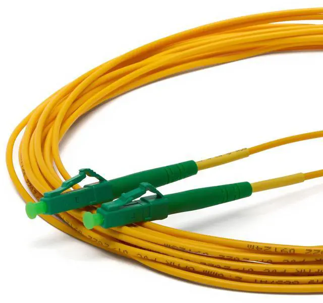 Main image of LC to LC OS2 Fiber Patch Cable, 5m (16.40ft), APC Polish, 200GB Singlemode (SM) Simplex 9/125um, Riser Rated (OFNR), UL Listed, Replacement Internet Fiber Cable, 1pc, Yellow