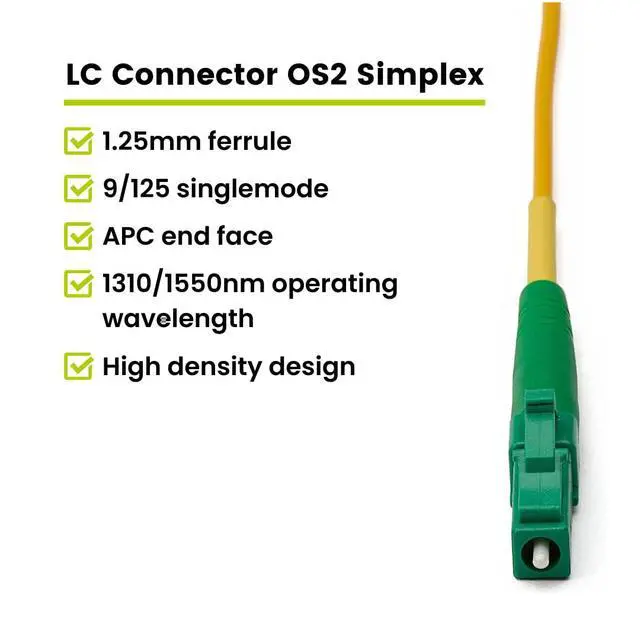 Alt view image 2 of 7 - LC to LC OS2 Fiber Patch Cable, 5m (16.40ft), APC Polish, 200GB Singlemode (SM) Simplex 9/125um, Riser Rated (OFNR), UL Listed, Replacement Internet Fiber Cable, 1pc, Yellow