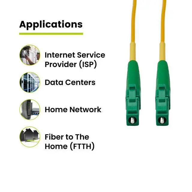 Alt view image 4 of 7 - LC to LC OS2 Fiber Patch Cable, 5m (16.40ft), APC Polish, 200GB Singlemode (SM) Simplex 9/125um, Riser Rated (OFNR), UL Listed, Replacement Internet Fiber Cable, 1pc, Yellow