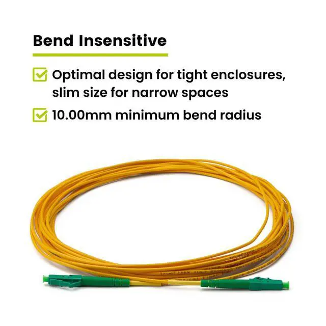Alt view image 5 of 7 - LC to LC OS2 Fiber Patch Cable, 5m (16.40ft), APC Polish, 200GB Singlemode (SM) Simplex 9/125um, Riser Rated (OFNR), UL Listed, Replacement Internet Fiber Cable, 1pc, Yellow