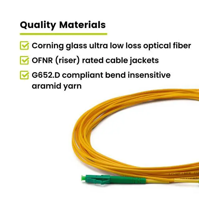 Alt view image 6 of 7 - LC to LC OS2 Fiber Patch Cable, 5m (16.40ft), APC Polish, 200GB Singlemode (SM) Simplex 9/125um, Riser Rated (OFNR), UL Listed, Replacement Internet Fiber Cable, 1pc, Yellow