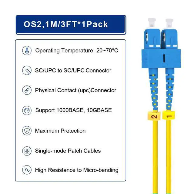 Alt view image 4 of 7 - 1M OS2 SC to SC Fiber Patch Cable | Length Options: 1m-50m, 1G/10G Single Mode Duplex 9/125um SMF Fiber Optic Cable Cord LSZH 1Meter(3ft)