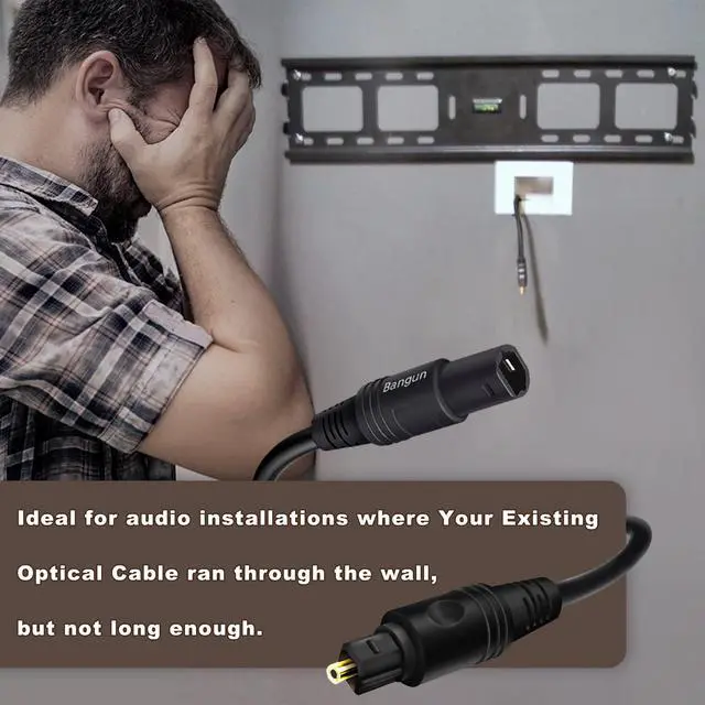 Alt view image 2 of 6 - Optical Cable Extension, 6ft, Female-to-Male, Fiber Digital Audio Cable for Soundbar/TV/PS4/Xbox/Home Theater