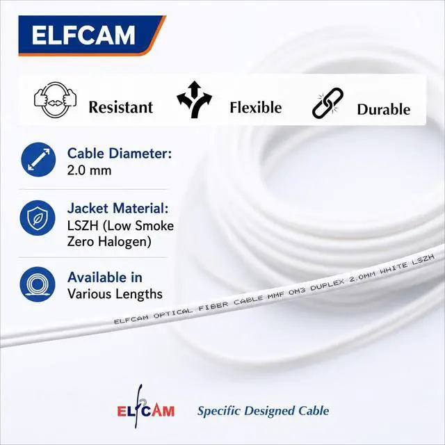 Alt view image 3 of 7 - - 1m Fibre Optic Cable LC/UPC to LC/UPC Multimode Duplex 50/125um OM3 LSZH White(1M)