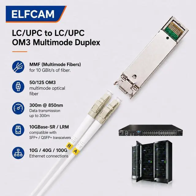 Alt view image 4 of 7 - - 1m Fibre Optic Cable LC/UPC to LC/UPC Multimode Duplex 50/125um OM3 LSZH White(1M)