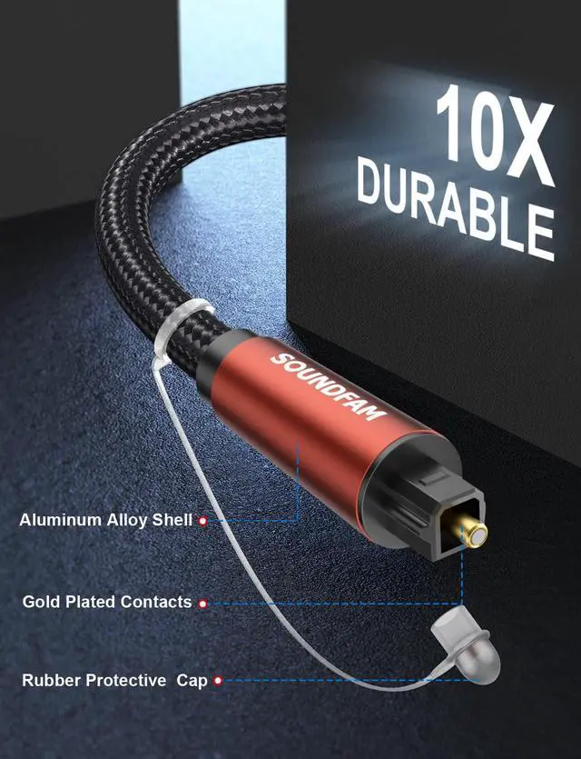 Alt view image 4 of 7 - 90-Degree Optical Audio Cable 3ft, 360° Swivel Right Angle Toslink Cable with Flexible Cotton Braid, Compatible with Soundbar, TV, PS5, Xbox, Home Theater for Lossless Audio