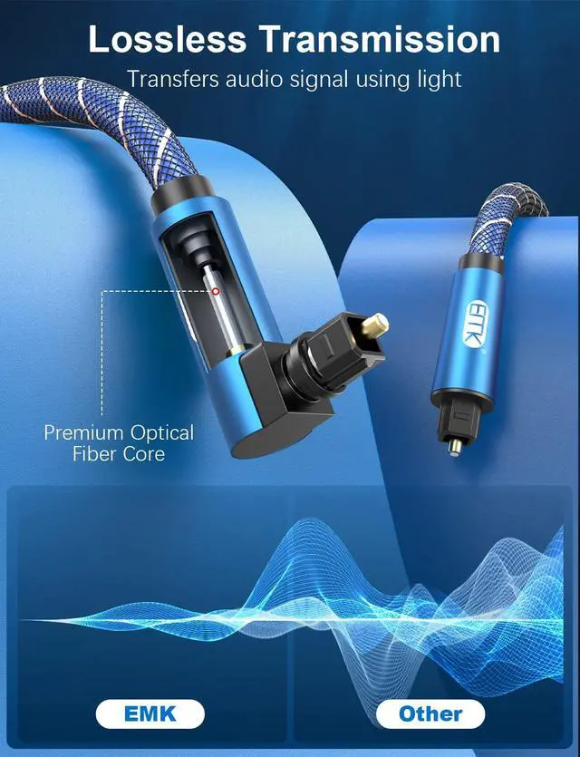 Alt view image 6 of 7 - 90 Degree Optical Cable 360 Degree Free-Rotating Fiber Optic Cable Toslink Male to Male Cable for Home Theater, Soundbar, Gaming Console, Speaker(5FT/1.5M)