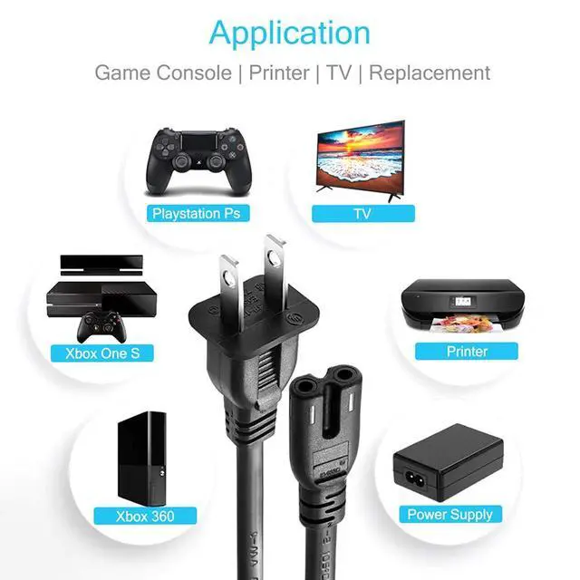 Alt view image 5 of 7 - Power Cord and AV Cable Compatible with Xbox, AC Power Cord Fit for Sony PS5/PS4/PS4 Slim/PS3 Slim, Xbox One S/X/Series X/S, TV Printer Speaker Monitor 2 Prong Replacement