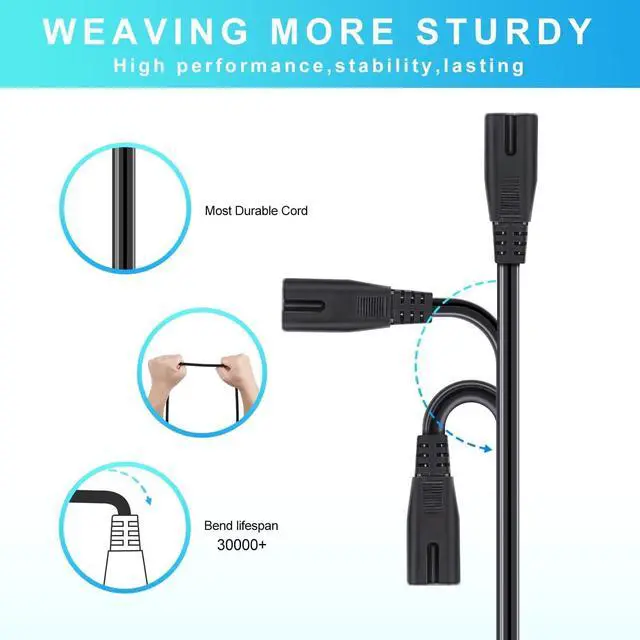 Alt view image 4 of 7 - Power Cord and AV Cable Compatible with Xbox, AC Power Cord Fit for Sony PS5/PS4/PS4 Slim/PS3 Slim, Xbox One S/X/Series X/S, TV Printer Speaker Monitor 2 Prong Replacement