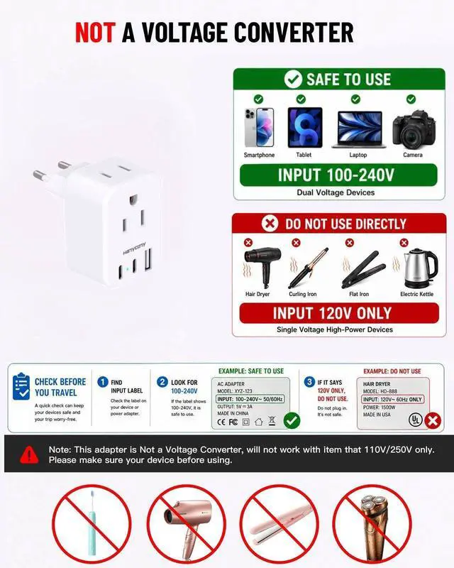Alt view image 7 of 7 - European Travel Plug Adapter USB C, International Plug Adapter, US to Europe Adapter Plug 2 Outlets 3 USB Ports(2 C Port), Type C Power Adapter to Italy Spain France Portugal Iceland Germany