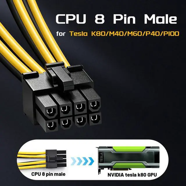 Alt view image 2 of 7 - NVIDIA Graphics Card Power Cable 030-0571-000 CPU 8 Pin Male to Dual PCIe 8 Pin Female Adapter for Tesla K80/M40/M60/P40/P100 4.7 inches (2-Pack) (12cm)