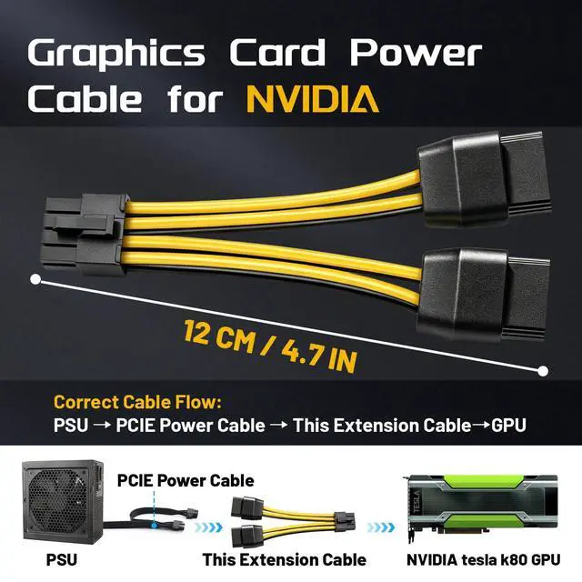 Alt view image 4 of 7 - NVIDIA Graphics Card Power Cable 030-0571-000 CPU 8 Pin Male to Dual PCIe 8 Pin Female Adapter for Tesla K80/M40/M60/P40/P100 4.7 inches (2-Pack) (12cm)