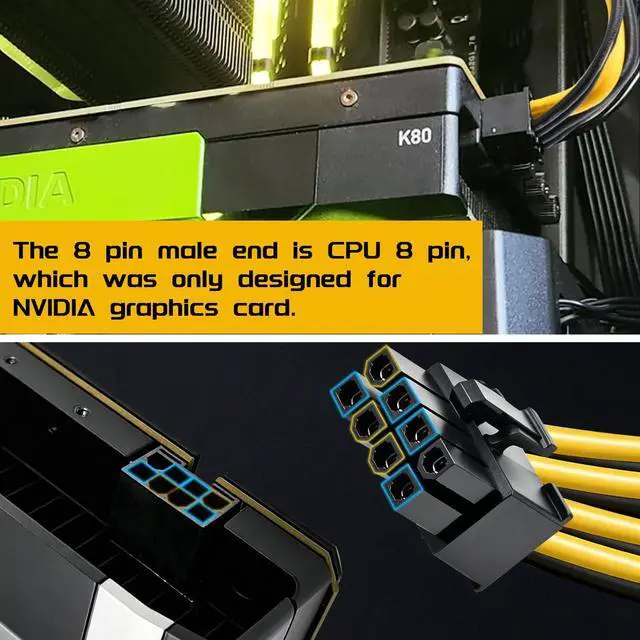 Alt view image 7 of 7 - NVIDIA Graphics Card Power Cable 030-0571-000 CPU 8 Pin Male to Dual PCIe 8 Pin Female Adapter for Tesla K80/M40/M60/P40/P100 4.7 inches (2-Pack) (12cm)