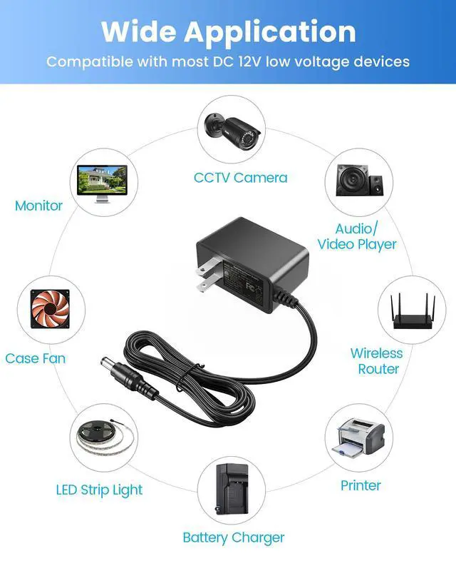 Alt view image 6 of 7 - 12V 2A 100V-240V US AC to DC Power Supply Adapter & 4-Way Power Splitter Cable for CCTV Home Security Camera Surveillance System