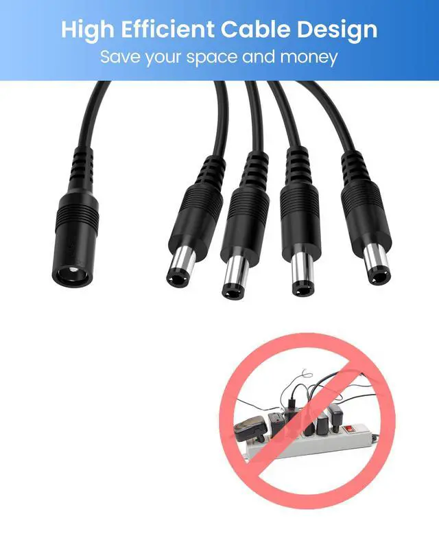 Alt view image 7 of 7 - 12V 2A 100V-240V US AC to DC Power Supply Adapter & 4-Way Power Splitter Cable for CCTV Home Security Camera Surveillance System