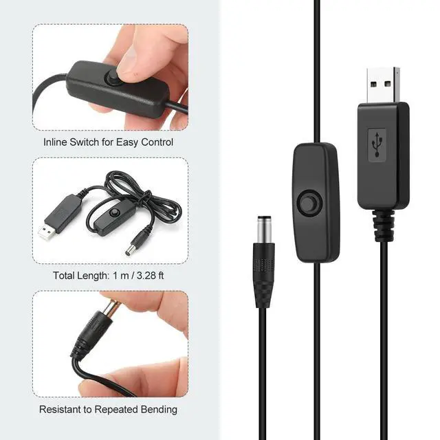 Alt view image 3 of 7 - 12V USB Power Adapter Cord for Baby Car Camera with Inline Switch, 2 Packs 5V to DC 12V Voltage Step Up Converter Boost Cable for Powering Dash Cam, GPS, Router, Small Devices