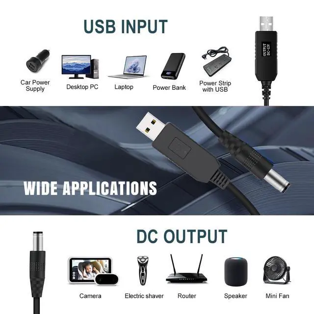 Alt view image 6 of 7 - 12V USB Power Adapter Cord for Baby Car Camera with Inline Switch, 2 Packs 5V to DC 12V Voltage Step Up Converter Boost Cable for Powering Dash Cam, GPS, Router, Small Devices