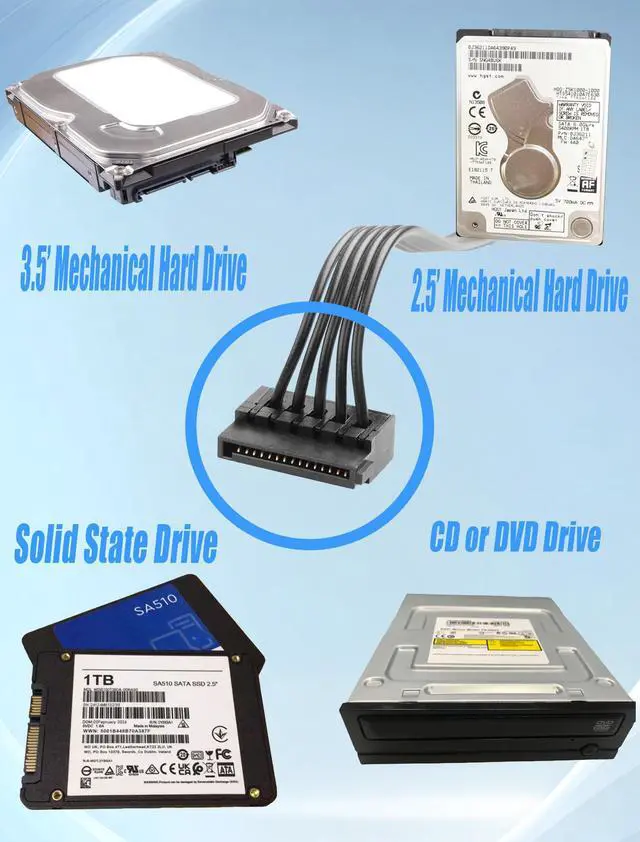 Alt view image 5 of 7 - mini ATX 6PIN to SATA 15 PIN Adapter Extension Cable for Mechanical HDDs, SSDs, DVD/CD-ROMs (16.0 in./40.6 cm)(Pack of 2)