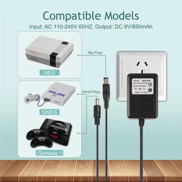 Alt view image 3 of 7 - NES Power Supply and AV Cable, AC Power Cord and Audio Video AV Cable Compatible with Nintendo Entertainment System, to External TV Screen Monitor