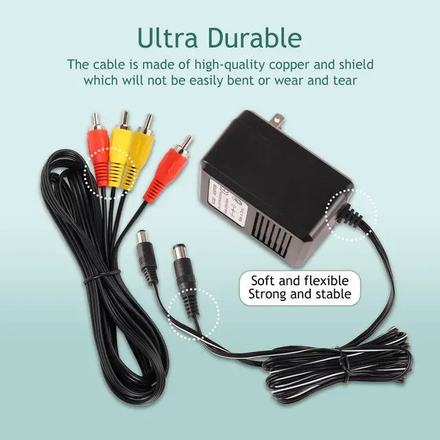 Alt view image 6 of 7 - NES Power Supply and AV Cable, AC Power Cord and Audio Video AV Cable Compatible with Nintendo Entertainment System, to External TV Screen Monitor