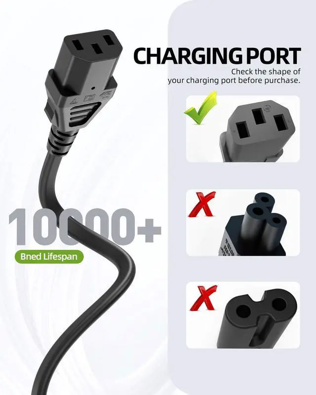 Alt view image 2 of 6 - 3 Prong AC Power Cord Cable Fit for Sony PlayStation PS3 First Generation(Fat), Xbox 360 1st Generation(Fat) Replacement