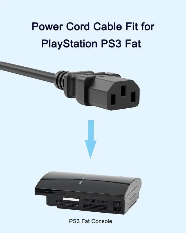 Alt view image 3 of 6 - 3 Prong AC Power Cord Cable Fit for Sony PlayStation PS3 First Generation(Fat), Xbox 360 1st Generation(Fat) Replacement