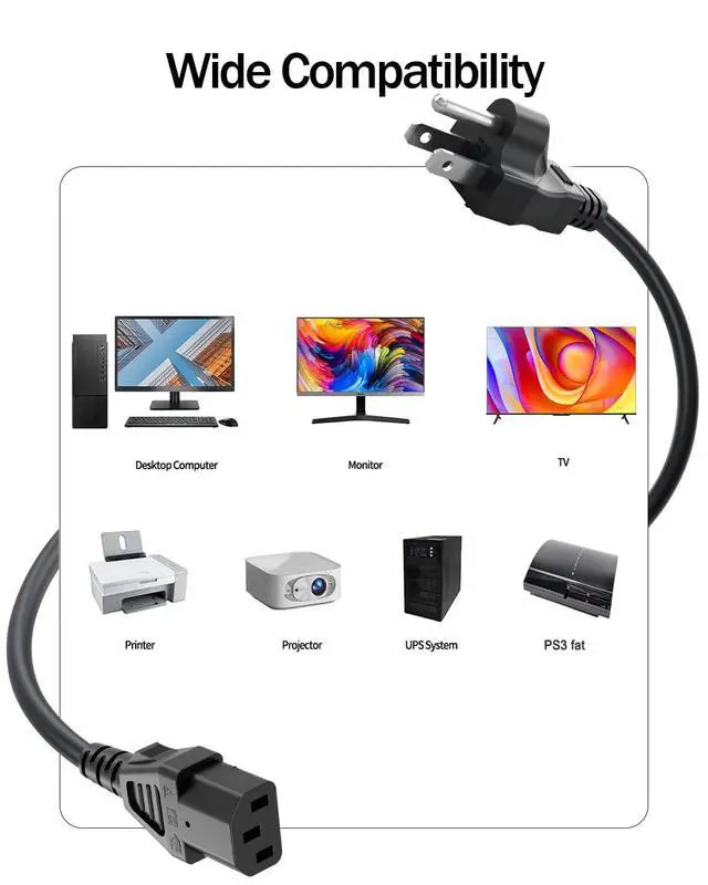 Alt view image 5 of 6 - 3 Prong AC Power Cord Cable Fit for Sony PlayStation PS3 First Generation(Fat), Xbox 360 1st Generation(Fat) Replacement