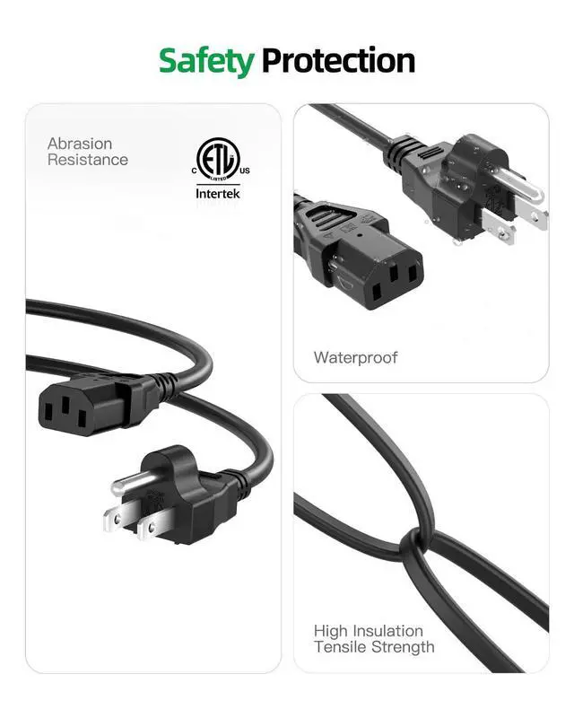 Alt view image 4 of 6 - 3 Prong AC Power Cord Cable Fit for Sony PlayStation PS3 First Generation(Fat), Xbox 360 1st Generation(Fat) Replacement
