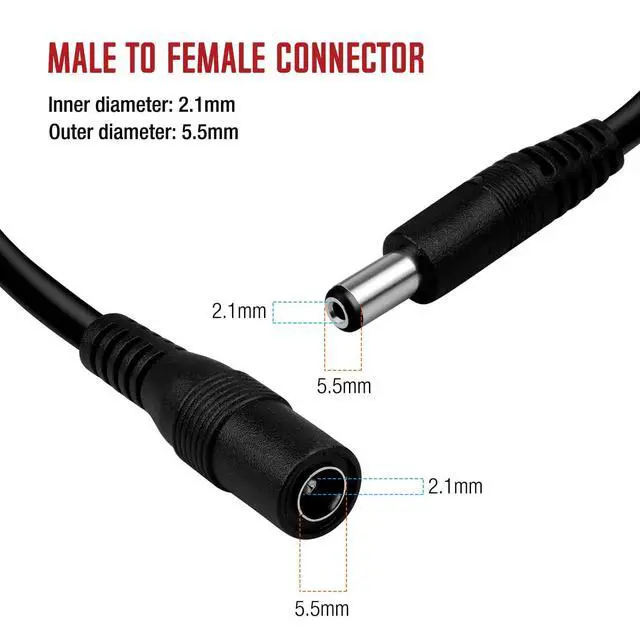 Alt view image 3 of 4 - 15ft DC 12V Power Extension Cable, 5V to 24V DC/AC Extension Cord for CCTV Security Camera, IR Illuminator & More