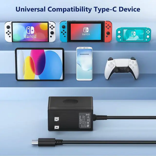 Alt view image 2 of 7 - 45W Charger for Nintendo Switch,AC Adapter for Nintendo Swith - Fast Travel Wall Charger with 5FT USB C Cable 15V/3A Power Supply for Switch Supports TV Mode and Dock Station (Black)