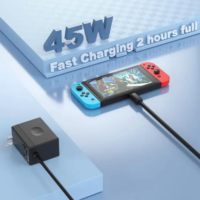 Alt view image 3 of 7 - 45W Charger for Nintendo Switch,AC Adapter for Nintendo Swith - Fast Travel Wall Charger with 5FT USB C Cable 15V/3A Power Supply for Switch Supports TV Mode and Dock Station (Black)
