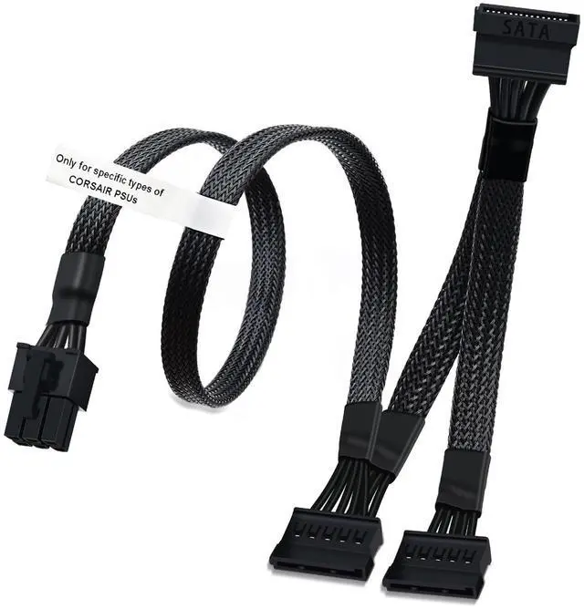 Main image of SATA Power Cable for Corsair PSUs, 6 Pin to 3X 15 Pin SATA Hard Drive Power Adapter Splitter Sleeved for BTC Mining Riser Card 20-in(50cm)
