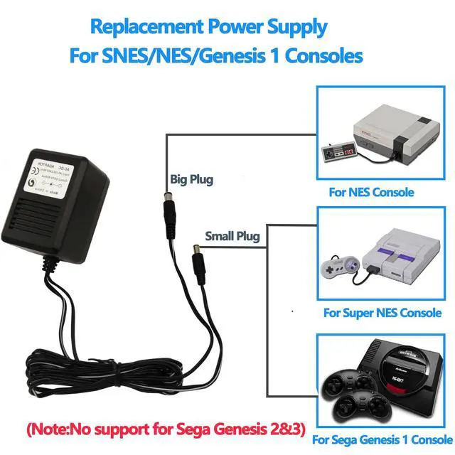 Alt view image 2 of 6 - Power Cord for SNES,Power Cable for NES, AC Power Supply Compatible with SNES/NES/Genesis1 Console