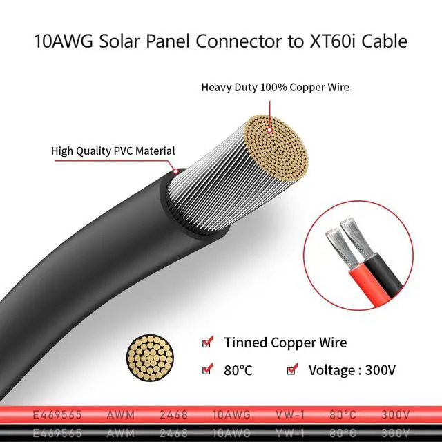 Alt view image 4 of 7 - 10AWG 2FT Solar to XT60i Cable 2 10 25 35 50 75 100FT Solar Connector to XT60i Adapter Cable for Portable Power Station (2FT)