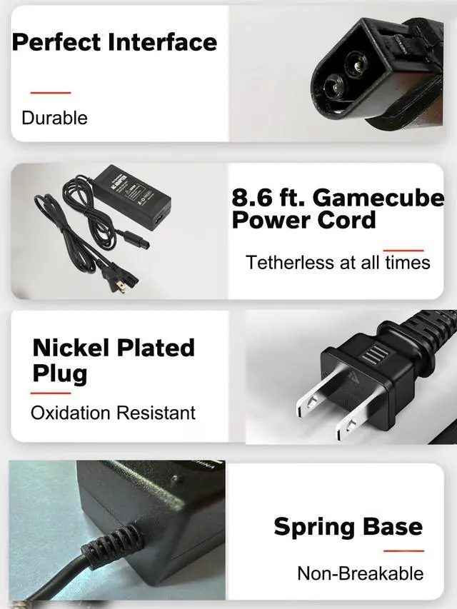 Alt view image 4 of 6 - AC Power Supply and AV Cable for Gamecube, AC Power Supply Adapter for Gamecube NGC System,Power Cord Compatible Nintendo Gamecube Console