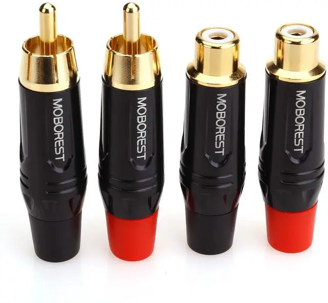 Main image of RCA to Speaker Wire Adapter, Male to Female Adapter Audio Phono Gold Plated Solder Speaker Plugs Jack Cable Connector Adapter(Female*2P+Male*2P)