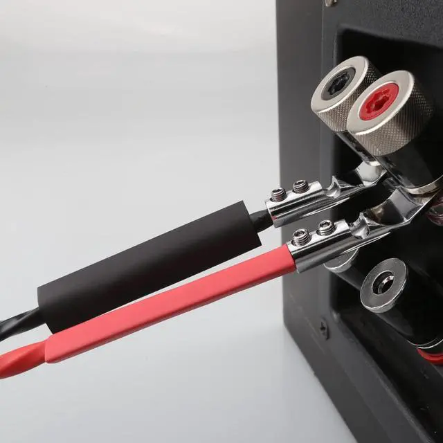 Alt view image 6 of 7 - 4PCS Spade Connector,45 Degree Pure Copper Audio Fork Y Spade Plug DIY with Heat Shrink Tubing and Hex Wrench,Double Screw Locking Speaker Cable Plug for Speaker Cables (Knurled Rhodium Plated)