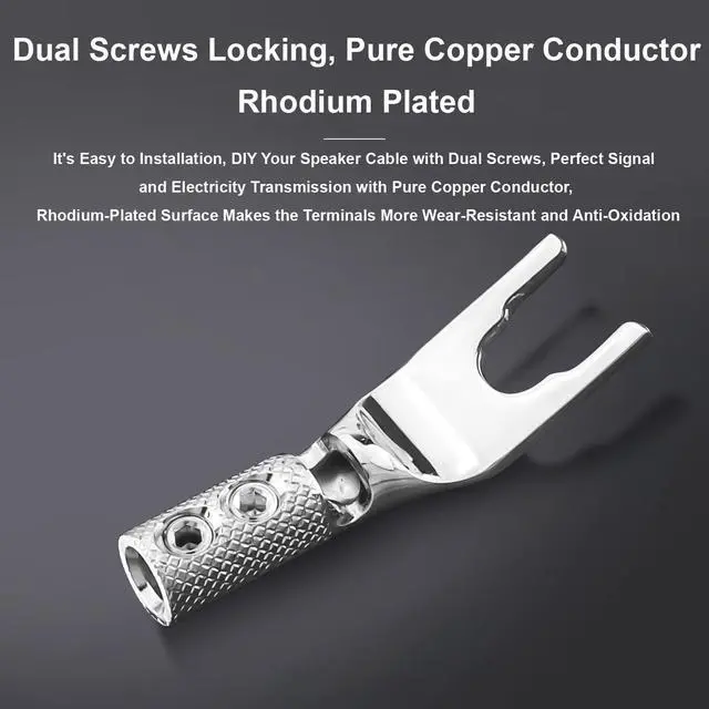 Alt view image 5 of 7 - 4PCS Spade Connector,45 Degree Pure Copper Audio Fork Y Spade Plug DIY with Heat Shrink Tubing and Hex Wrench,Double Screw Locking Speaker Cable Plug for Speaker Cables (Knurled Rhodium Plated)