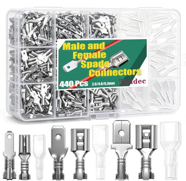 Main image of /440Pcs 2.8/4.8/6.3mm Quick Splice Male and Female Wire Spade Connector Crimp Terminal Block Assortment Kit with Insulating Sleeve for Electrical Wiring Car Audio Speaker
