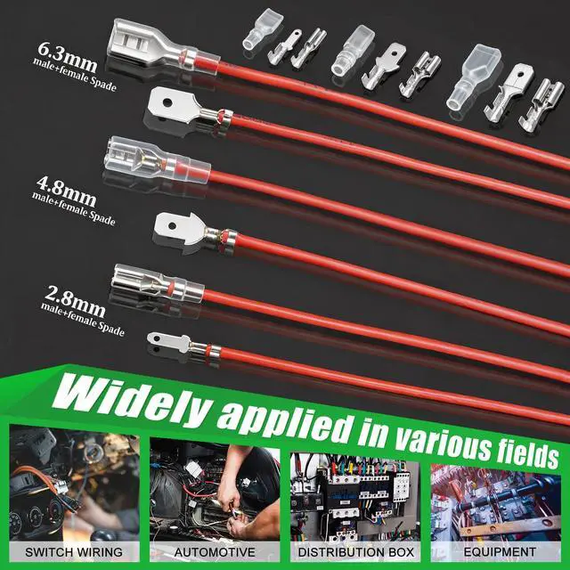 Alt view image 6 of 6 - /440Pcs 2.8/4.8/6.3mm Quick Splice Male and Female Wire Spade Connector Crimp Terminal Block Assortment Kit with Insulating Sleeve for Electrical Wiring Car Audio Speaker