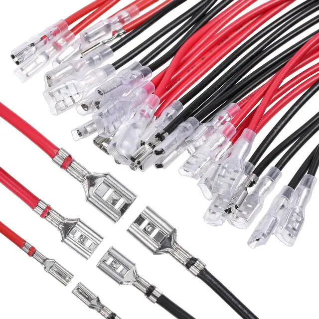 Main image of 30Pcs 2.8mm 4.8mm and 6.3mm Female Spade Crimp Terminal with Insulating Sleeve and Wire, Red+Black Quick Splice Connector Kit for Speaker Wire, Crimp Terminal Assortment with 20cm Wires