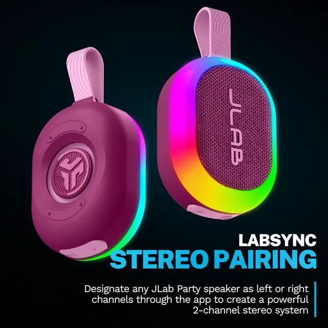 Alt view image 5 of 7 - , Pop Party, Portable Bluetooth Speaker, Waterproof, RGB Lighting, LabSync, Mulberry