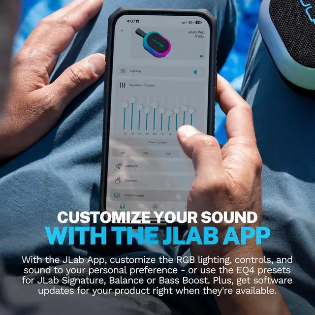 Alt view image 7 of 7 - , Pop Party, Portable Bluetooth Speaker, Waterproof, RGB Lighting, LabSync, Mulberry