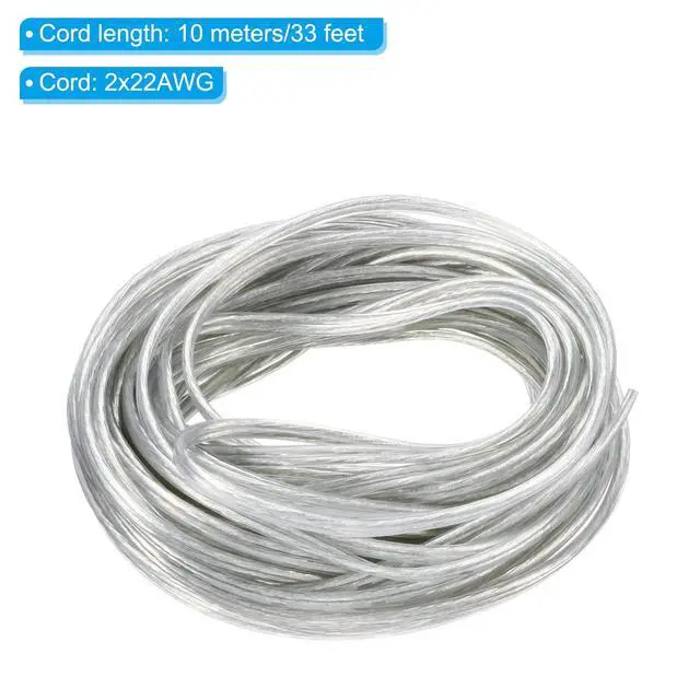 Alt view image 2 of 7 - 32.8Ft 22/2 PVC Covered Copper Wire, 300V Soft Speaker Wire Insulated Heat Resistant Electronical Flexible Cable for LED Light Strip Audio Speaker Sound System, Clear, UL Listed