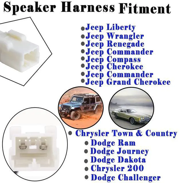 Alt view image 2 of 6 - 4 Pack 72-6514 Speaker Wire Harness Adapter Plug Compatible with Jeep Wrangler Chrysler Town & Country Speaker Harness Adapter Compatible with Dodge Dakota Front Rear Door Speaker Wire Harness Adapter